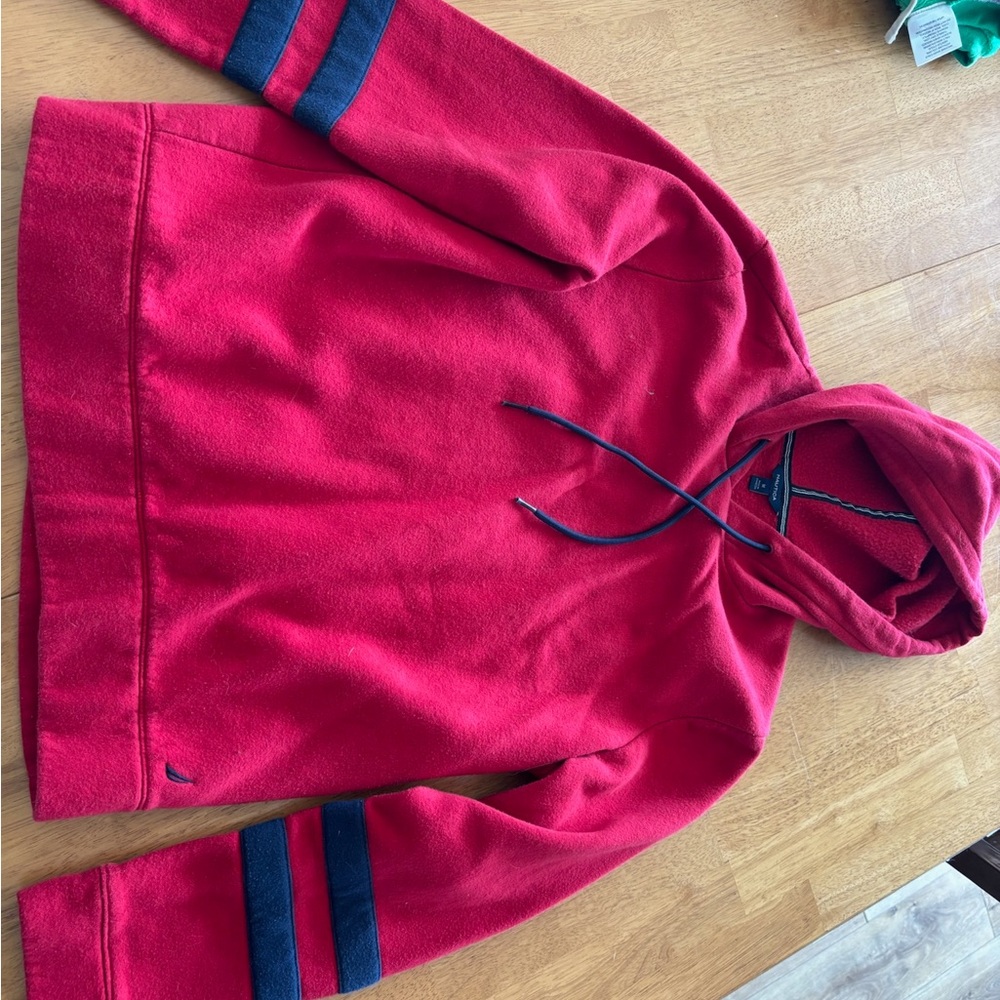 Nautica Red Hoodie with Navy Stripes